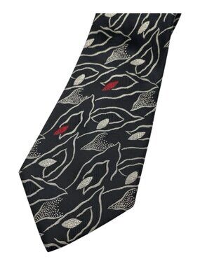 Mens Silk Tie Black Gray Red Abstract Floral Italian Handmade Classic Style
